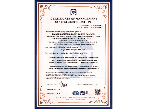 質(zhì)量管理體系認證證書(shū)ISO9001（英文）
